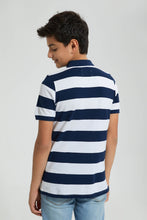 تنزيل الصورة على معرض الصور، Redtag-Navy-Stripe-Polo-Polo-Shirts-Senior-Boys-9 to 14 Years