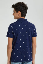 تنزيل الصورة على معرض الصور، Redtag-Navy-Palm-Tree-Aop-Polo-Polo-Shirts-Senior-Boys-9 to 14 Years
