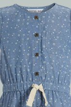 Load image into Gallery viewer, Redtag-Blue-Cpa-Sleeves-Printed-Chambray-Dungree-Jumpsuits-Infant-Girls-3 to 24 Months