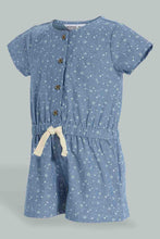 Load image into Gallery viewer, Redtag-Blue-Cpa-Sleeves-Printed-Chambray-Dungree-Jumpsuits-Infant-Girls-3 to 24 Months