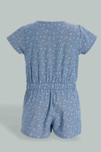 Load image into Gallery viewer, Redtag-Blue-Cpa-Sleeves-Printed-Chambray-Dungree-Jumpsuits-Infant-Girls-3 to 24 Months
