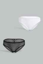 Load image into Gallery viewer, Redtag-Black-And-White-Plain-Mesh-Bikini-Brief-(2-Pack)-Briefs-Bikini-Women's-