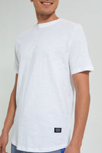 Load image into Gallery viewer, Redtag-White-Long-Length-Scoop-Heim-T-Shirt-Graphic-Prints-Men's-
