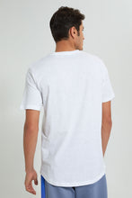 Load image into Gallery viewer, Redtag-White-Long-Length-Scoop-Heim-T-Shirt-Graphic-Prints-Men's-
