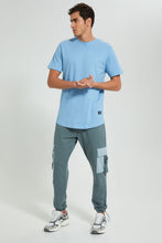 Load image into Gallery viewer, Redtag-Blue-Long-Length-Scoop-Heim-T-Shirt-Graphic-Prints-Men's-