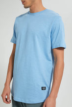 Load image into Gallery viewer, Redtag-Blue-Long-Length-Scoop-Heim-T-Shirt-Graphic-Prints-Men's-
