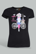 Load image into Gallery viewer, Redtag-Black-Graphic-T-Shirt-Cropped-Tops-Senior-Girls-9 to 14 Years