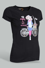 Load image into Gallery viewer, Redtag-Black-Graphic-T-Shirt-Cropped-Tops-Senior-Girls-9 to 14 Years