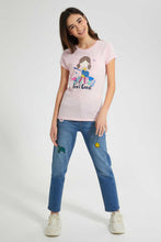 Load image into Gallery viewer, Redtag-Pink-Graphic-T-Shirt-Cropped-Tops-Senior-Girls-9 to 14 Years
