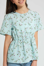 Load image into Gallery viewer, Redtag-Mint-Floral-Peplum-Top-Blouses-Senior-Girls-9 to 14 Years