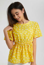 تنزيل الصورة على معرض الصور، Redtag-Yellow-Floral-Peplum-Top-Blouses-Senior-Girls-9 to 14 Years