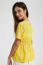 تنزيل الصورة على معرض الصور، Redtag-Yellow-Floral-Peplum-Top-Blouses-Senior-Girls-9 to 14 Years