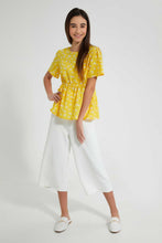 تنزيل الصورة على معرض الصور، Redtag-Yellow-Floral-Peplum-Top-Blouses-Senior-Girls-9 to 14 Years