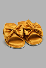Load image into Gallery viewer, Redtag-Mustard-Satin-Bow-Trim-Slipper-Slippers-Women's-