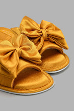 Load image into Gallery viewer, Redtag-Mustard-Satin-Bow-Trim-Slipper-Slippers-Women's-