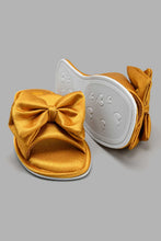 Load image into Gallery viewer, Redtag-Mustard-Satin-Bow-Trim-Slipper-Slippers-Women's-