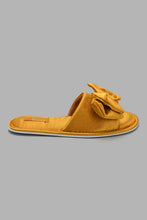 Load image into Gallery viewer, Redtag-Mustard-Satin-Bow-Trim-Slipper-Slippers-Women's-