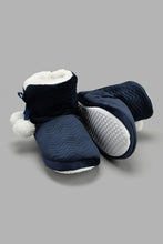 Load image into Gallery viewer, Redtag-Navy-Booty-Slipper-With-Pom-Pom-Slippers-Women's-