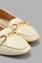 Load image into Gallery viewer, Redtag-Ivory-Loafer-With-Gold-Chain-Trim-Loafers-Women's-