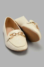 Load image into Gallery viewer, Redtag-Ivory-Loafer-With-Gold-Chain-Trim-Loafers-Women's-