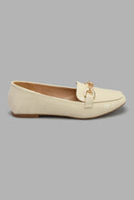 Load image into Gallery viewer, Redtag-Ivory-Loafer-With-Gold-Chain-Trim-Loafers-Women's-