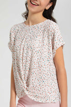 تنزيل الصورة على معرض الصور، Redtag-White-Ditsy-Print-Extended-Front-Tie-Jacquard-Top-All-Over-Prints-Senior-Girls-9 to 14 Years