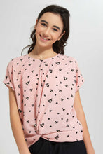 تنزيل الصورة على معرض الصور، Redtag-Pink-Floral-Extended-Front-Tie-Jacquard-Top-All-Over-Prints-Senior-Girls-9 to 14 Years