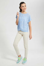 تنزيل الصورة على معرض الصور، Redtag-Light-Blue-Floral-Extended-Front-Tie-Jacquard-Top-All-Over-Prints-Senior-Girls-9 to 14 Years