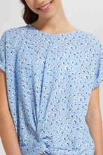 تنزيل الصورة على معرض الصور، Redtag-Light-Blue-Floral-Extended-Front-Tie-Jacquard-Top-All-Over-Prints-Senior-Girls-9 to 14 Years