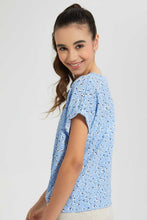 تنزيل الصورة على معرض الصور، Redtag-Light-Blue-Floral-Extended-Front-Tie-Jacquard-Top-All-Over-Prints-Senior-Girls-9 to 14 Years