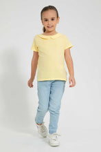 تنزيل الصورة على معرض الصور، Redtag-Yellow-Collar-Plain-Tee-Blouses-Girls-2 to 8 Years