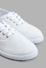 تنزيل الصورة على معرض الصور، Redtag-White-Plimsol-With-Gold-Eyelets-Lace-Up-Shoes-Women's-