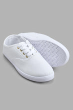 تنزيل الصورة على معرض الصور، Redtag-White-Plimsol-With-Gold-Eyelets-Lace-Up-Shoes-Women's-