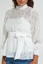تنزيل الصورة على معرض الصور، Redtag-White-Organza-Jacquard-Belted-Blouse-Blouses-Women's-0