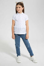 Load image into Gallery viewer, Redtag-White-Aop-Polo-Tee-Category:T-Shirts,-Colour:White,-Filter:Girls-(2-to-8-Yrs),-GIR-T-Shirts,-New-In,-New-In-GIR-APL,-Non-Sale,-S22B,-Section:Kidswear,-TBL-Girls-