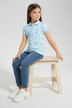 Load image into Gallery viewer, Redtag-Blue-Aop-Polo-Tee-Category:T-Shirts,-Colour:Blue,-Filter:Girls-(2-to-8-Yrs),-GIR-T-Shirts,-New-In,-New-In-GIR-APL,-Non-Sale,-S22B,-Section:Kidswear,-TBL-Girls-