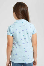 Load image into Gallery viewer, Redtag-Blue-Aop-Polo-Tee-Category:T-Shirts,-Colour:Blue,-Filter:Girls-(2-to-8-Yrs),-GIR-T-Shirts,-New-In,-New-In-GIR-APL,-Non-Sale,-S22B,-Section:Kidswear,-TBL-Girls-