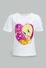 تنزيل الصورة على معرض الصور، Redtag-White-Tweety-Printed-T-Shirt-All-Over-Prints-Infant-Girls-3 to 24 Months