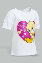 تنزيل الصورة على معرض الصور، Redtag-White-Tweety-Printed-T-Shirt-All-Over-Prints-Infant-Girls-3 to 24 Months
