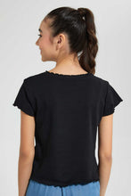 تنزيل الصورة على معرض الصور، Redtag-Black-Weekend-Ruffled-T-Shirt-Cropped-Tops-Senior-Girls-9 to 14 Years