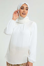 Load image into Gallery viewer, Redtag-Ivory-Hi-Ruffle-Neck-Blouse-With-Pleated-Shoulder-And-Lace-Details-Blouses-Women's-