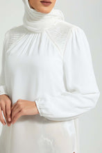 Load image into Gallery viewer, Redtag-Ivory-Hi-Ruffle-Neck-Blouse-With-Pleated-Shoulder-And-Lace-Details-Blouses-Women's-