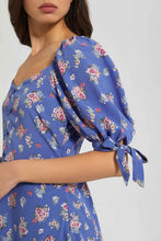 Load image into Gallery viewer, Redtag-Blue-Floral-Peasant-Style-Short-Dress-Dresses-Women's-
