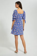 Load image into Gallery viewer, Redtag-Blue-Floral-Peasant-Style-Short-Dress-Dresses-Women's-