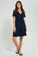 Load image into Gallery viewer, Redtag-Navy-Wrap-Skater-Dress-Dresses-Women's-