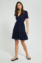 Load image into Gallery viewer, Redtag-Navy-Wrap-Skater-Dress-Dresses-Women's-