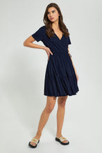 Load image into Gallery viewer, Redtag-Navy-Wrap-Skater-Dress-Dresses-Women's-