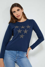 تنزيل الصورة على معرض الصور، Redtag-Navy-Longsleeve-With-Star-Studs-Long-Sleeves-Women's-