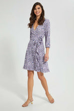Load image into Gallery viewer, Redtag-Lilac-Floral-Print-Wrap-Skater-Short-Dress-Dresses-Women's-