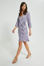 Load image into Gallery viewer, Redtag-Lilac-Floral-Print-Wrap-Skater-Short-Dress-Dresses-Women's-